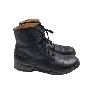 Unbranded Men's Black 4684 Leather Lace Up Ankle Moto Boots Size 9